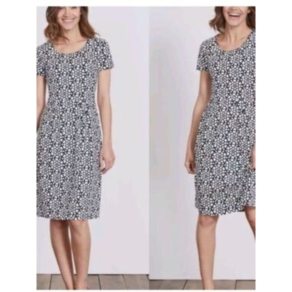 Boden Emmeline Womens 10 Navy White Heart Floral Jersey Midi Dress Short Sleeve